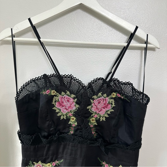 Alice Mccall At Last Embroidered Ruffle Jumpsuit Black Floral - Picture 5 of 11